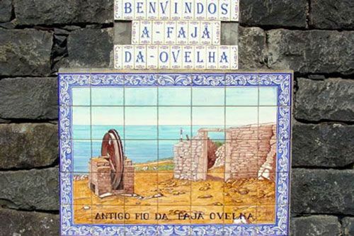 Mosaic painting at the entrance to the village of Faja da Ovelha, Madeira